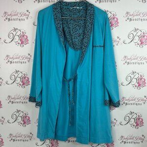La Vie En Rose robe cheetah blue black tie up embroidered Turquoise Robe